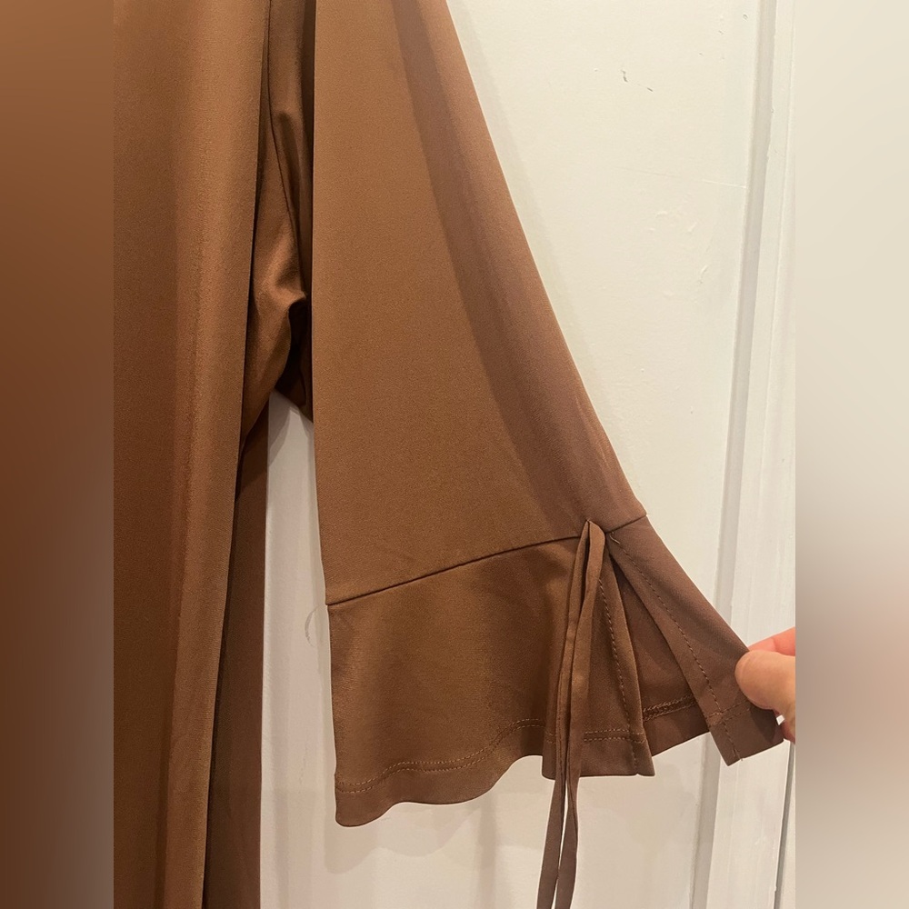 SUSAN GRAVER LIQUID KNIT TAN DRESS 3/4 SLEEVE MOCK NECK 3XP Classic Stretchy tra - Picture 6 of 7